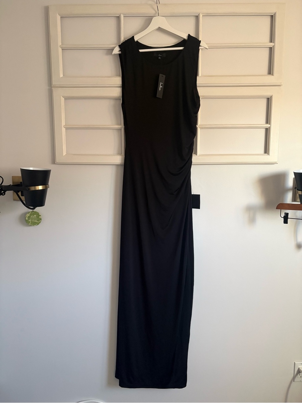 Lulu's Black Sleeveless Ruched Maxi Dress